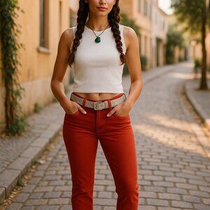 VINTAGE Y2K TRUE RELIGION Halle Phantom Red Skinny Jeans 28 Stretch Made in USA